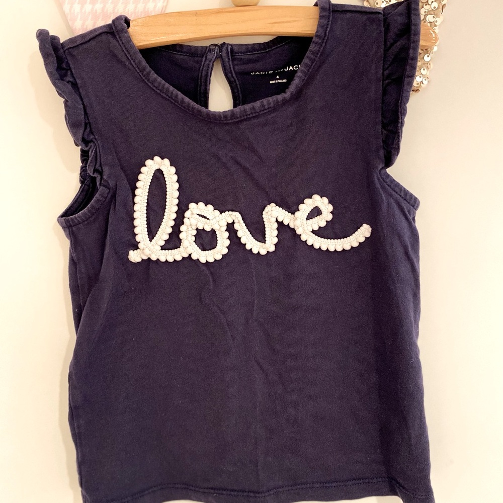 Janie & Jack - Navy, Love t-shirt size 4T